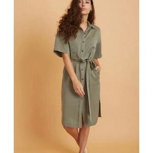 New Marine Layer Renata Midi Shirt Dress in Olive Medium